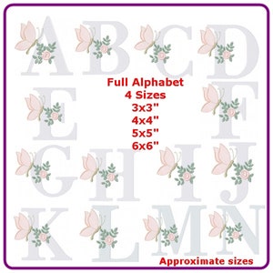 Alfabeto completo con diseños de bordado de mariposas patrón de bordado a máquina - descarga instantánea.