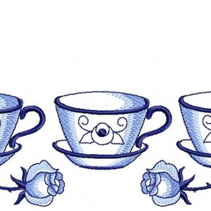 Blue Tea Set Designs Machine Embroidery Pattern - Instant Download. - Etsy