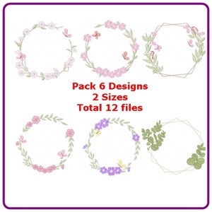 Delicate frame flower embroidery designs machine pattern - instant dowload.