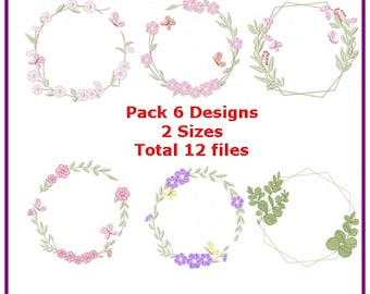 Delicate frame flower embroidery designs machine pattern - instant dowload.