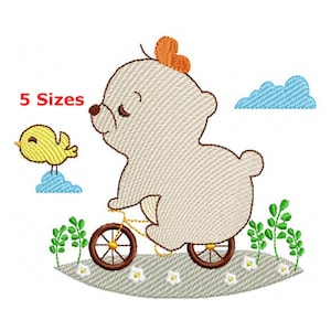 Bear on bicycle embroidery designs machine embroidery pattern - instant download.