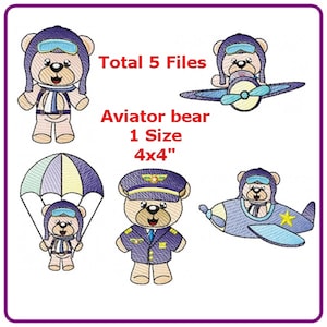 Aviator bear embroidery designs machine embroidery pattern - instant download.