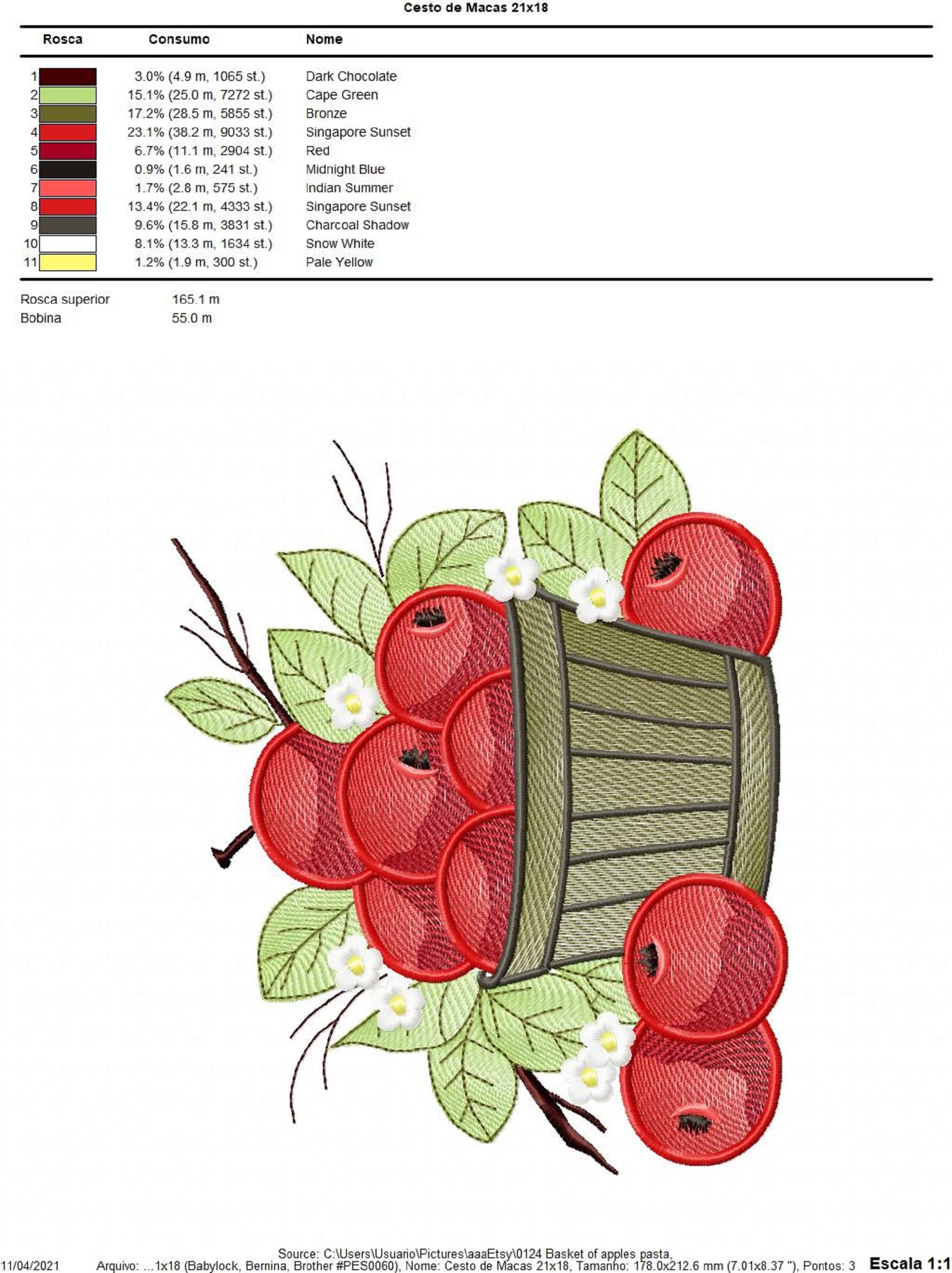 Basket of Apples Embroidery Designs Machine Embroidery Pattern Etsy
