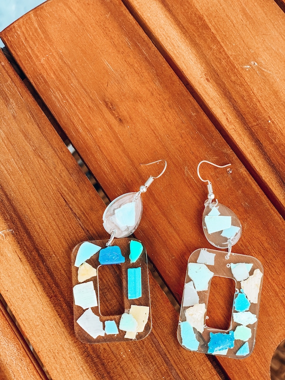 Microplastic Square Earrings Recycled Ocean Plastics Jewelry Etsy