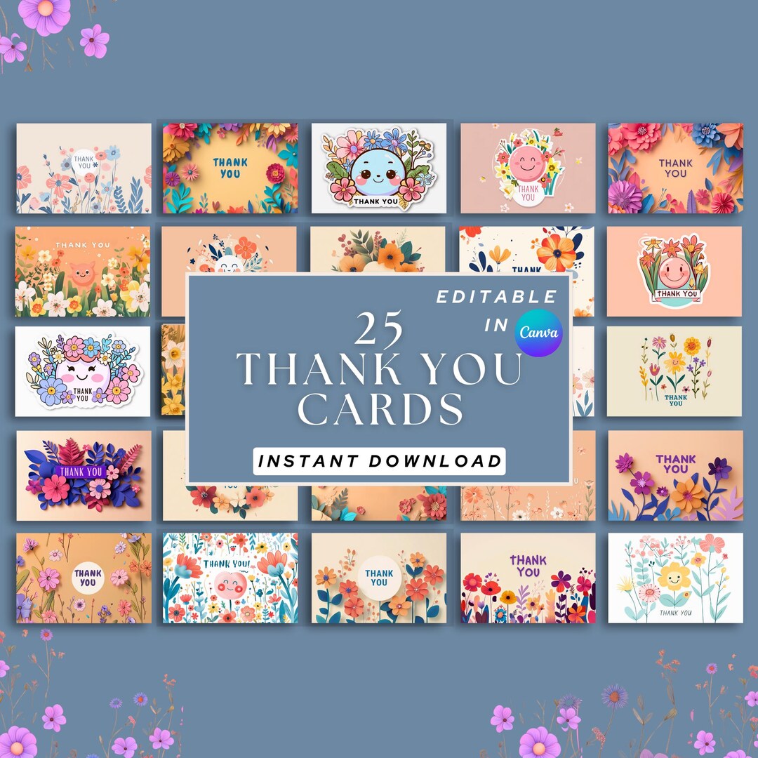 Editable Thank You Cards Bundle Personalized Teacher Gift Cards Custom ...
