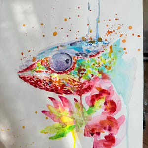 original bunte Chamäleon Aquarell Illustration, Aquarell Gemälde von Chamäleon