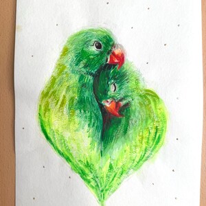 schattig klein papegaaienpaar aquarel origineel kunstwerk, geen afdruk, papegaai liefde aquareltekening