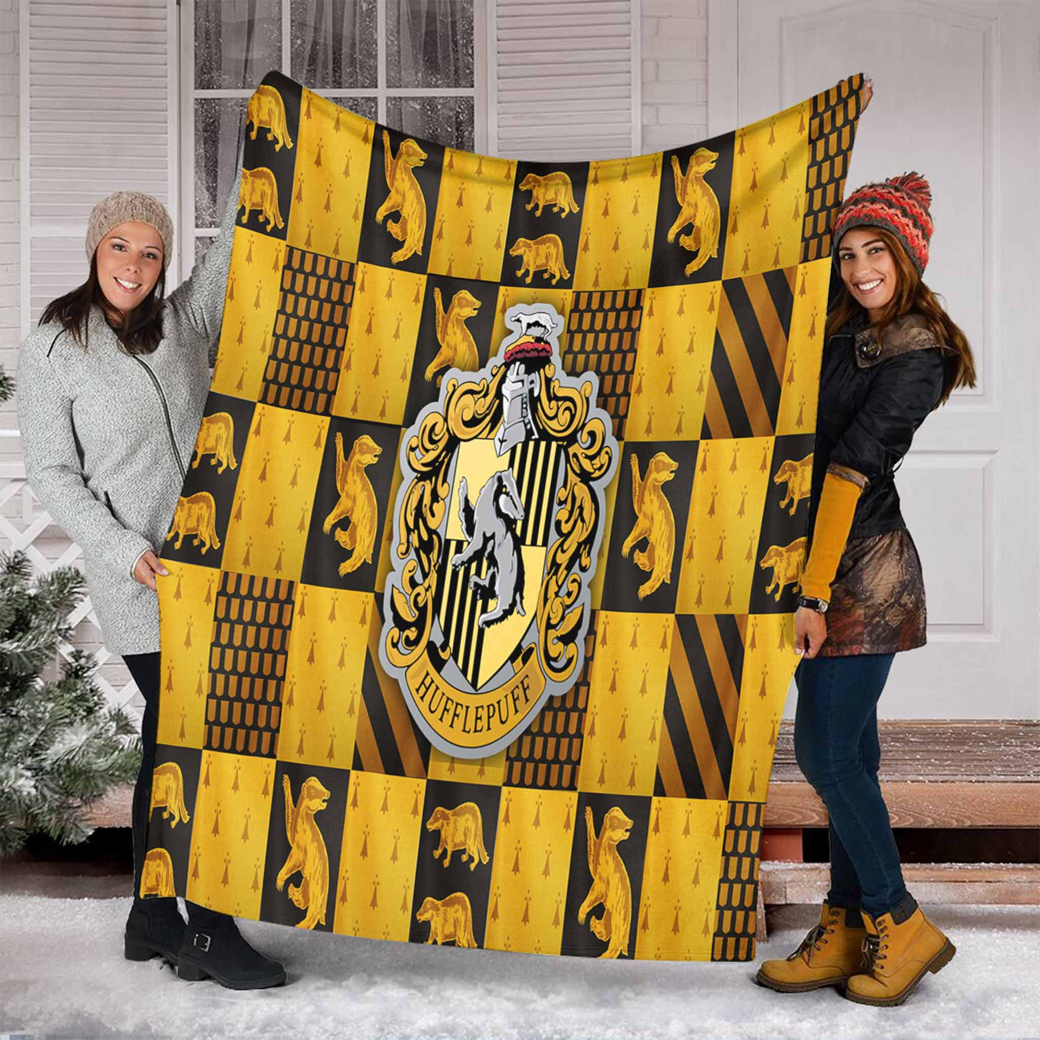 Harry Potter Hufflepuff Hooded Blanket Harry Potter Fleece Etsy