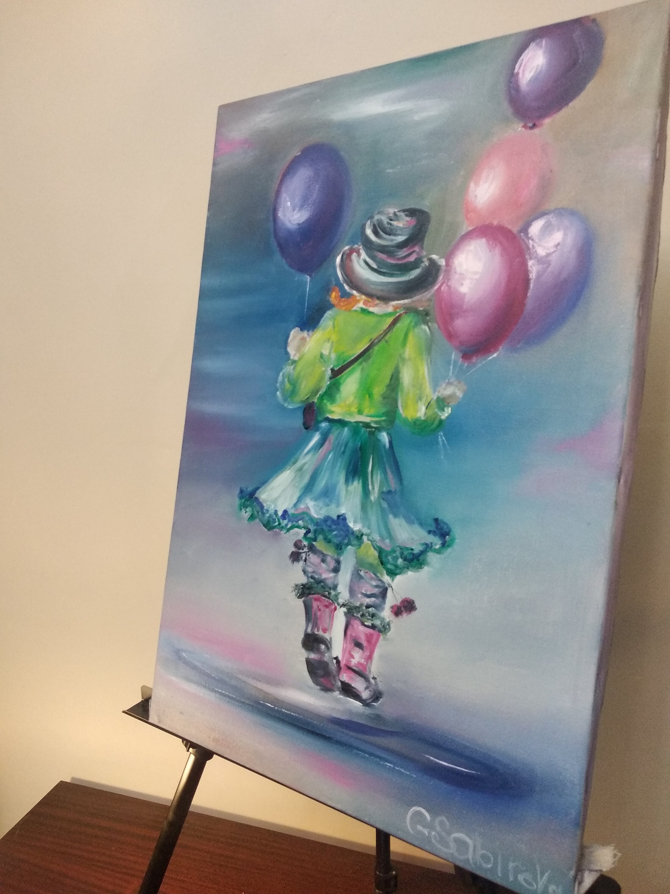 Girl with balloons. Original Oil Painting. New year gift Etsy