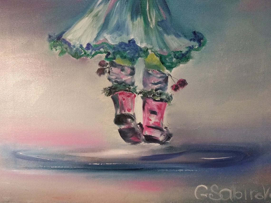 Girl with balloons. Original Oil Painting. New year gift Etsy