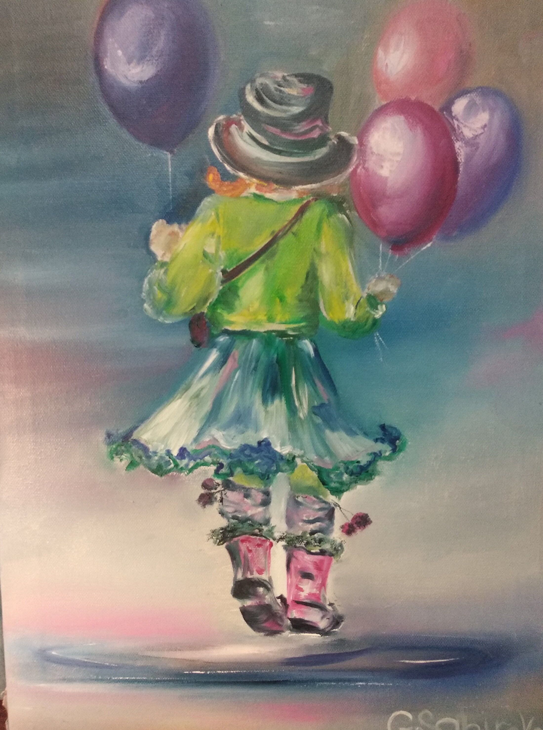 Girl with balloons. Original Oil Painting. New year gift Etsy