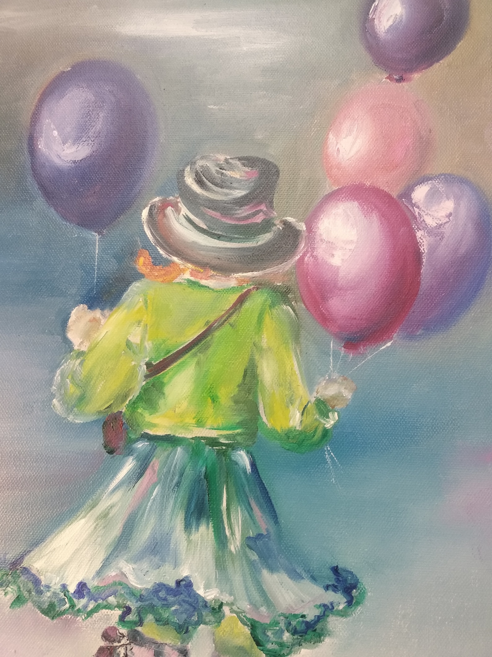 Girl with balloons. Original Oil Painting. New year gift Etsy