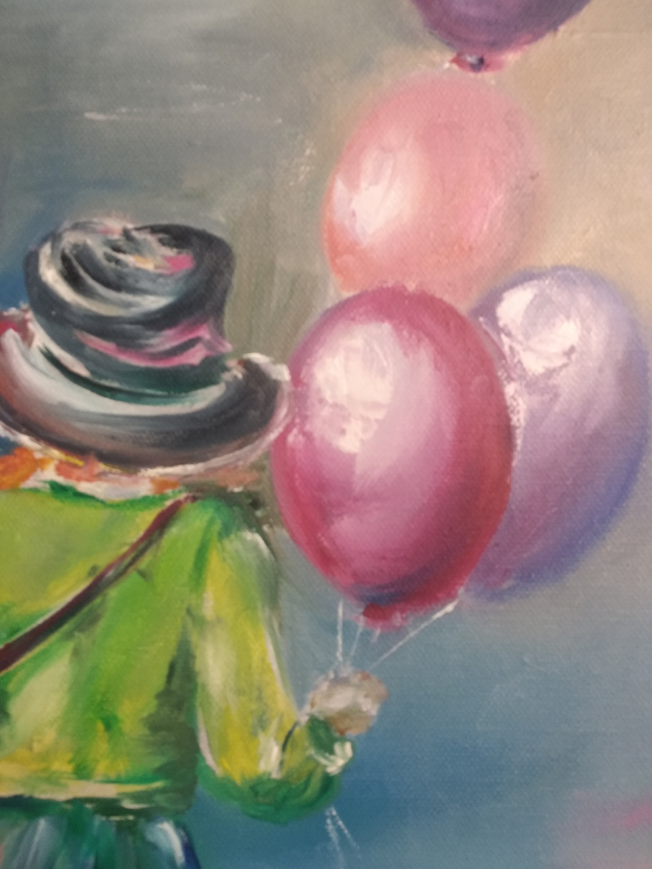 Girl with balloons. Original Oil Painting. New year gift Etsy