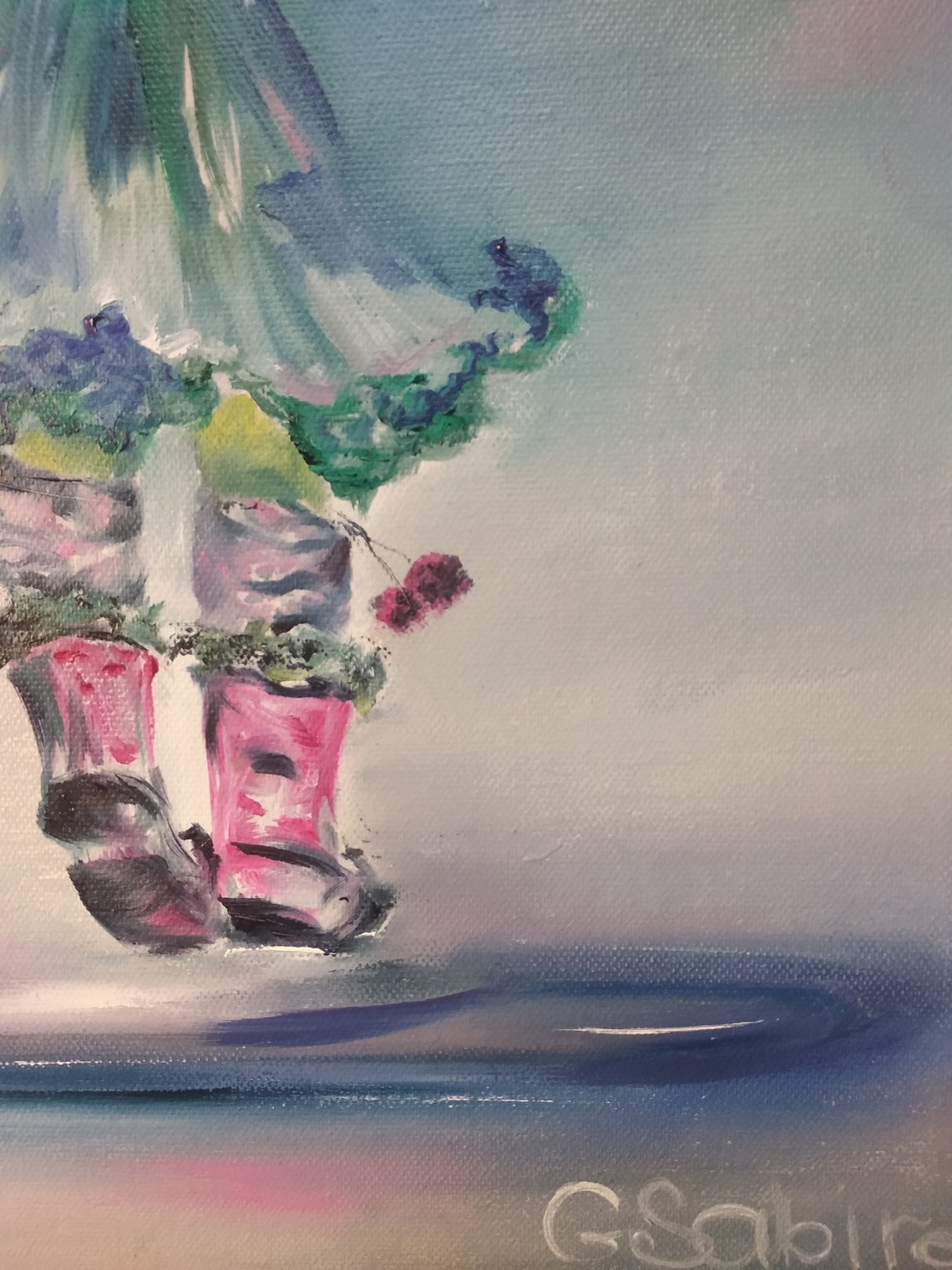 Girl with balloons. Original Oil Painting. New year gift Etsy