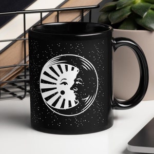 Sun and Moon Black Glossy 11oz Mug | Celestial Mystical mug | Zodiac Astrology Coffee Mug