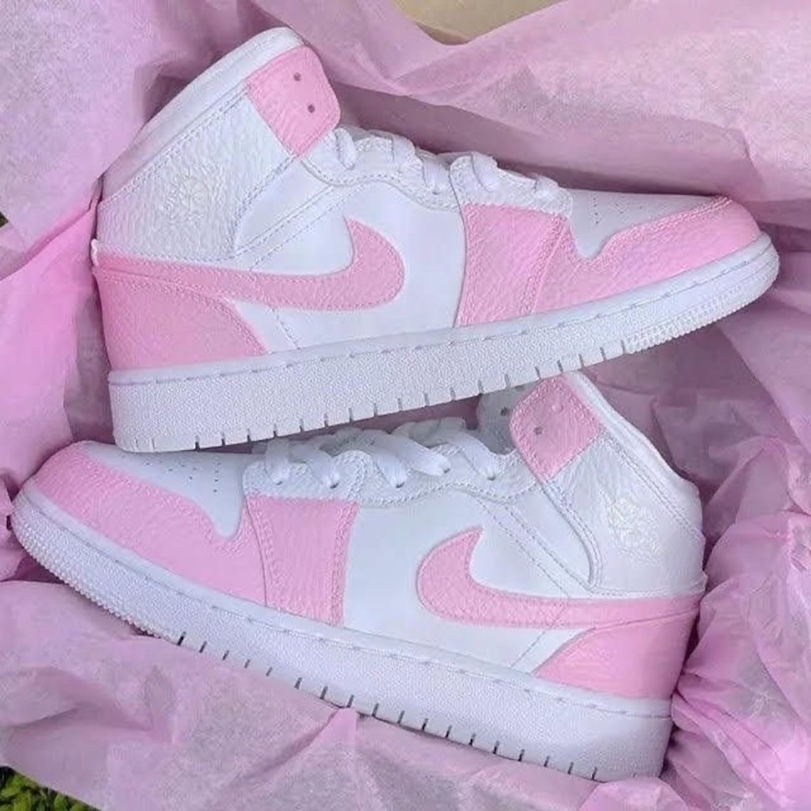 Barbie Inspired Baby Pink Jordan Mid One Sneakers Air Force Etsy