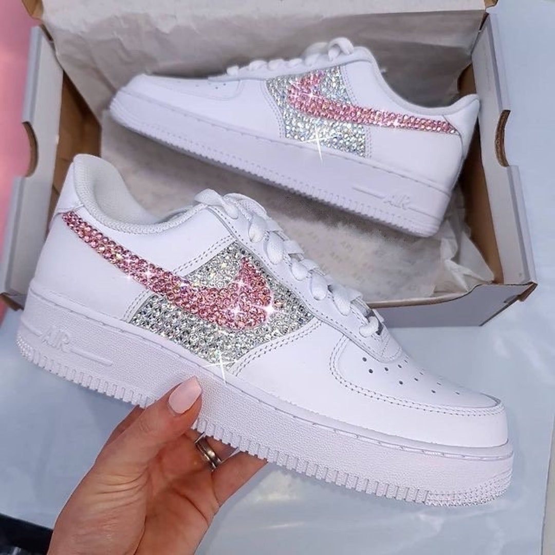 Custom Bling Air Force One Crystals Pink Rhinestone Sneakers Etsy