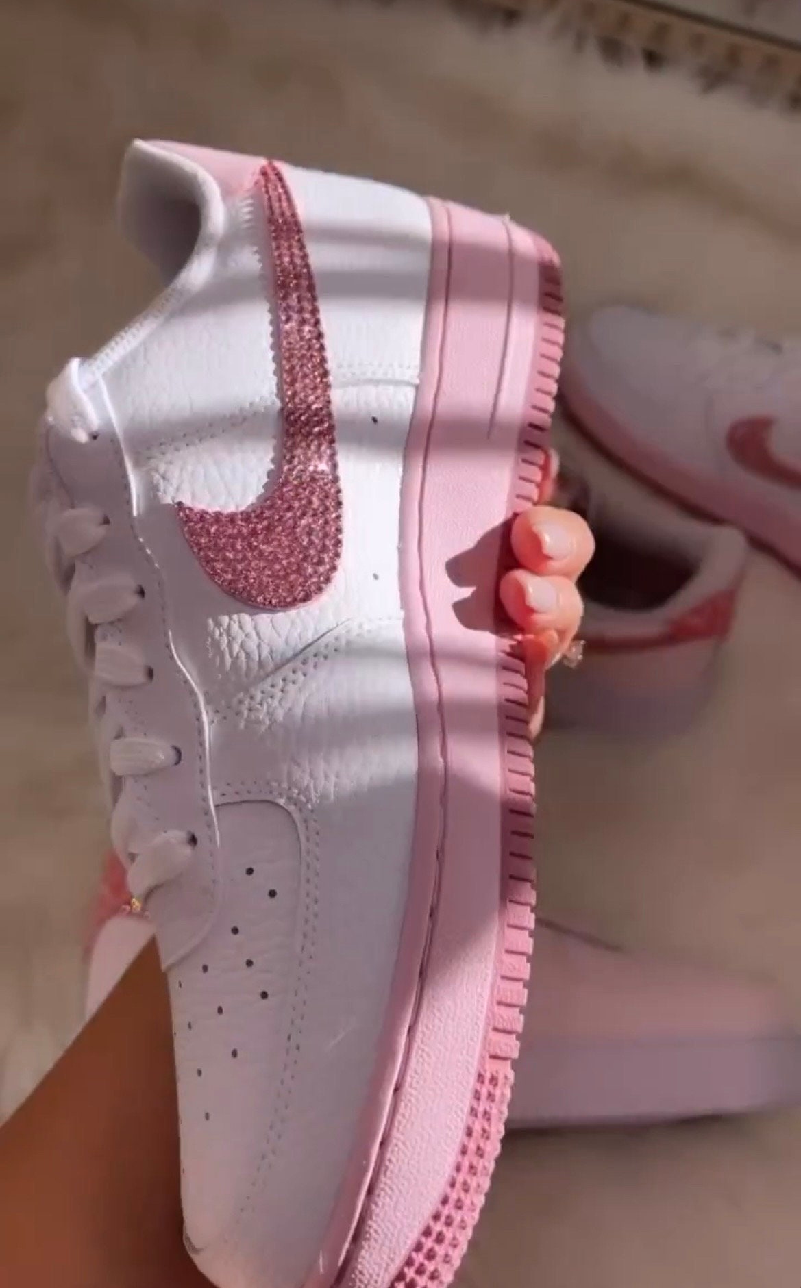 Custom Nike Air Jordan 1 Mid Barbie Pink Hot Pink Rhinestones Crystal Sneakers 10C