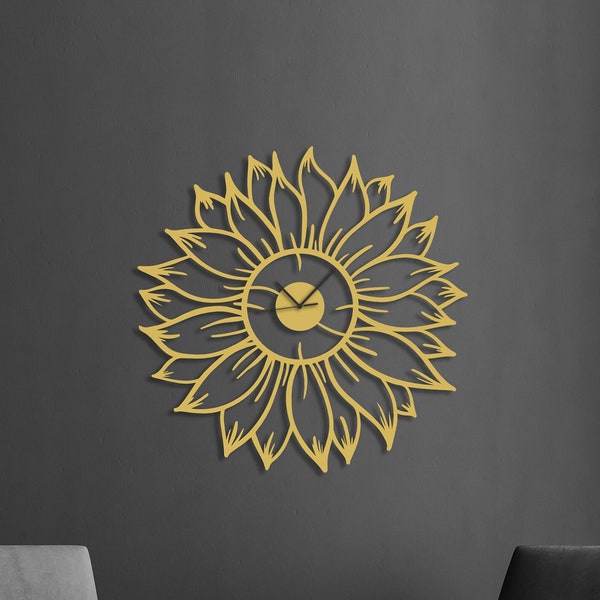 Sunflower Metal Wall Clock, Wall Clock Metal, Metal Flower Art, Silent Wall Clock, Flower Metal Wall Art, Floral Wall Art, Flower Wall Decor