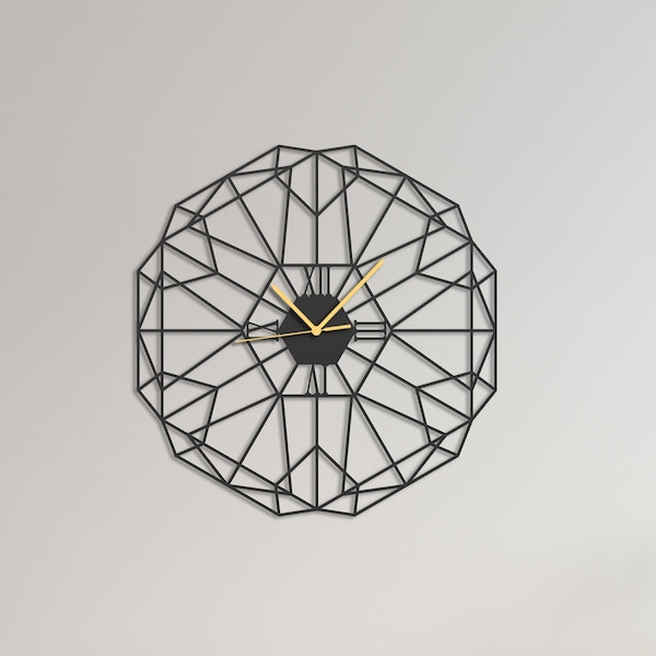 Geometric Metal Wall Clock, Modern Large Wall Clock, Minimalist Wall Clock, Abstract Sacred Geometry Wall Art, Elegant Metal Wall Clock