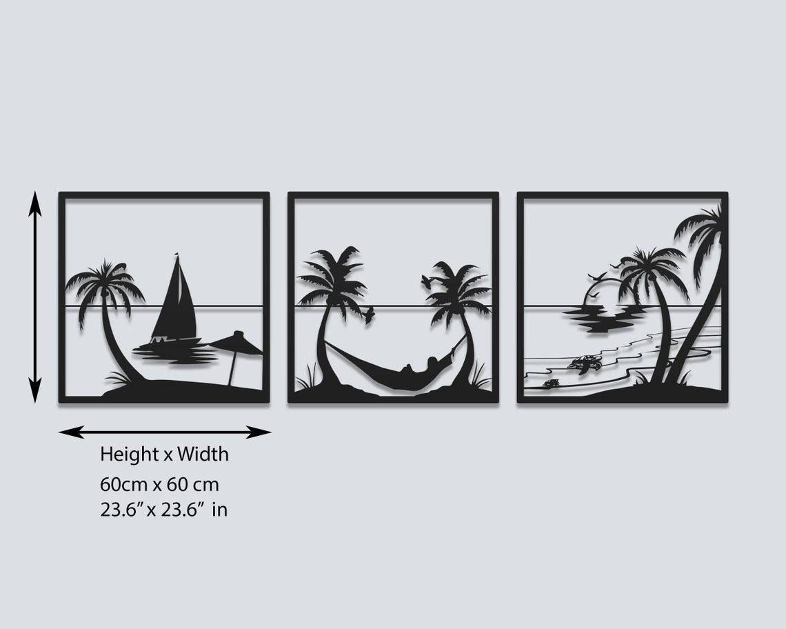 Set of 3 Beach Theme Metal Wall Art Tropical Beach Wall Art Etsy
