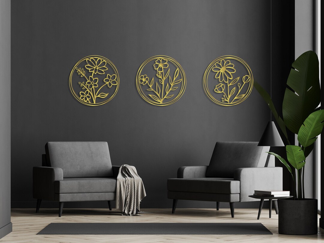 3 Piece Metal Wall Art Poppy Flowers Large Wall Decor Living Etsy