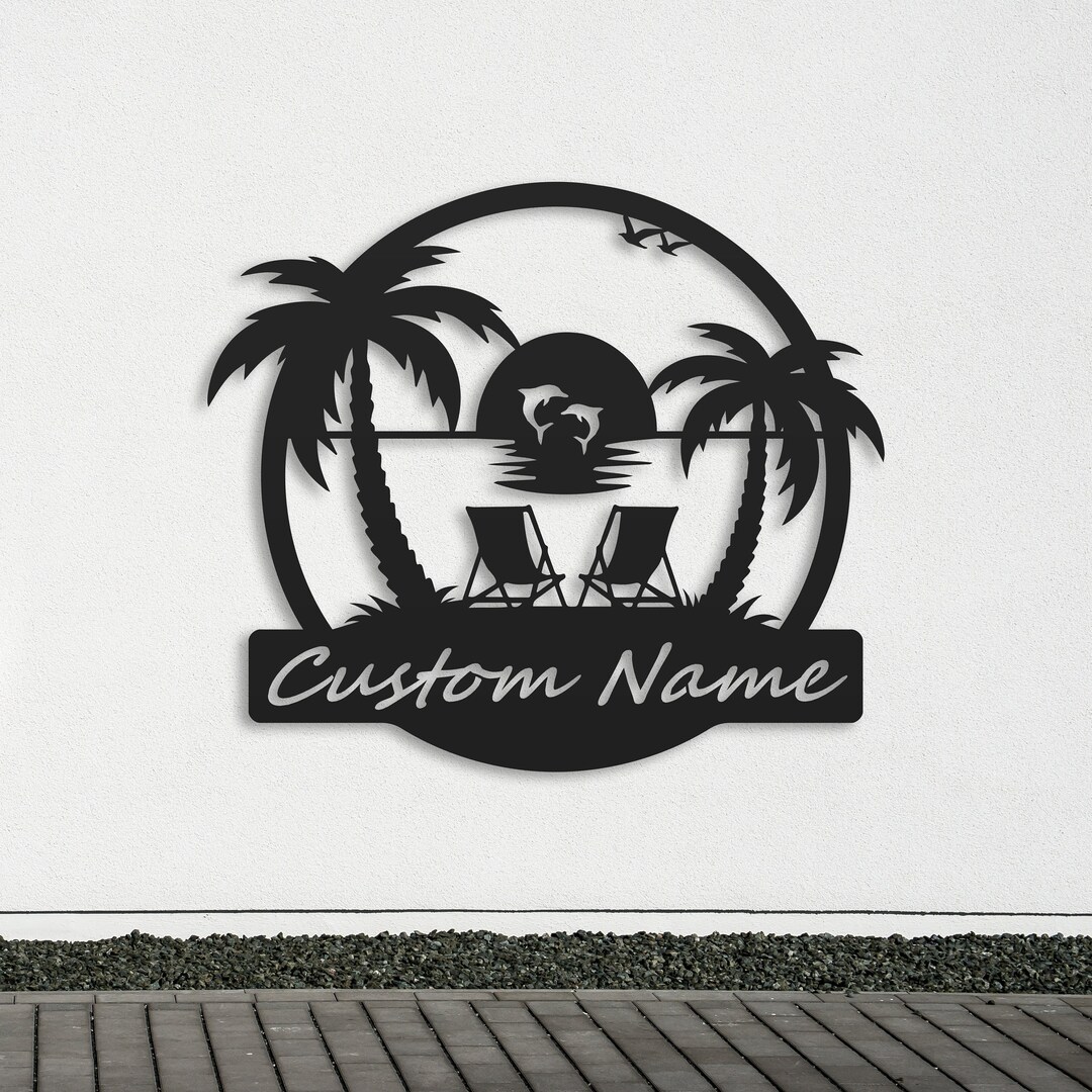Custom Beach House Metal Sign, Custom Family Name Beach Sign