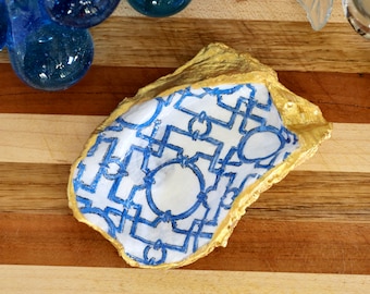 Oyster Shell Blue and White Trinket Dish
