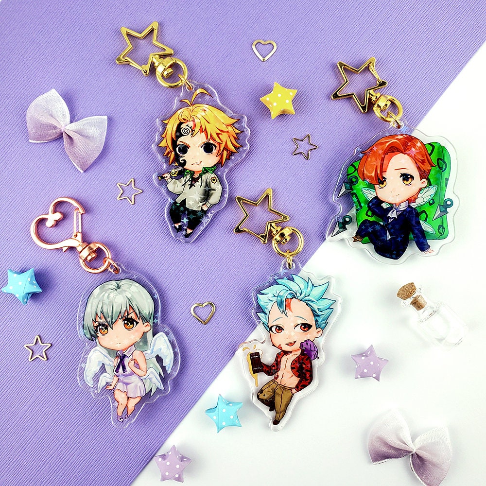 Merlin Frame Keychain Deadly Sins Double Sided Holographic Anime Charm Keychain | Meliodas ...