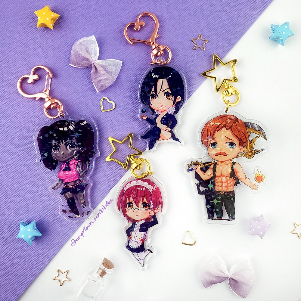 Merlin Frame Keychain Deadly Sins Double Sided Holographic Anime Charm Keychain | Meliodas ...