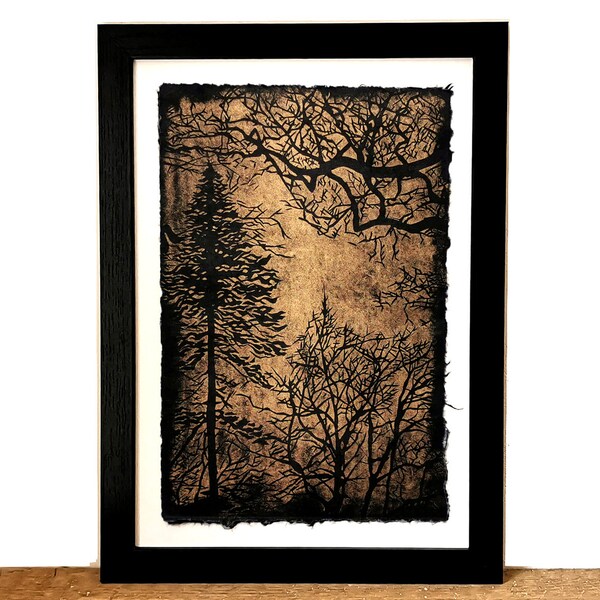 Lino Print mounted on A4