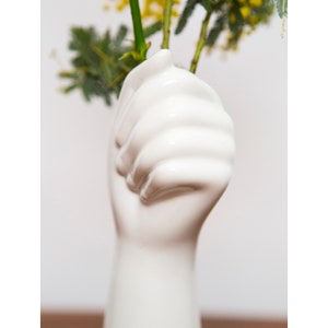 Hand Shaped Vase - Surreal Ceramic White Flower Vase Modeled like Human Arm