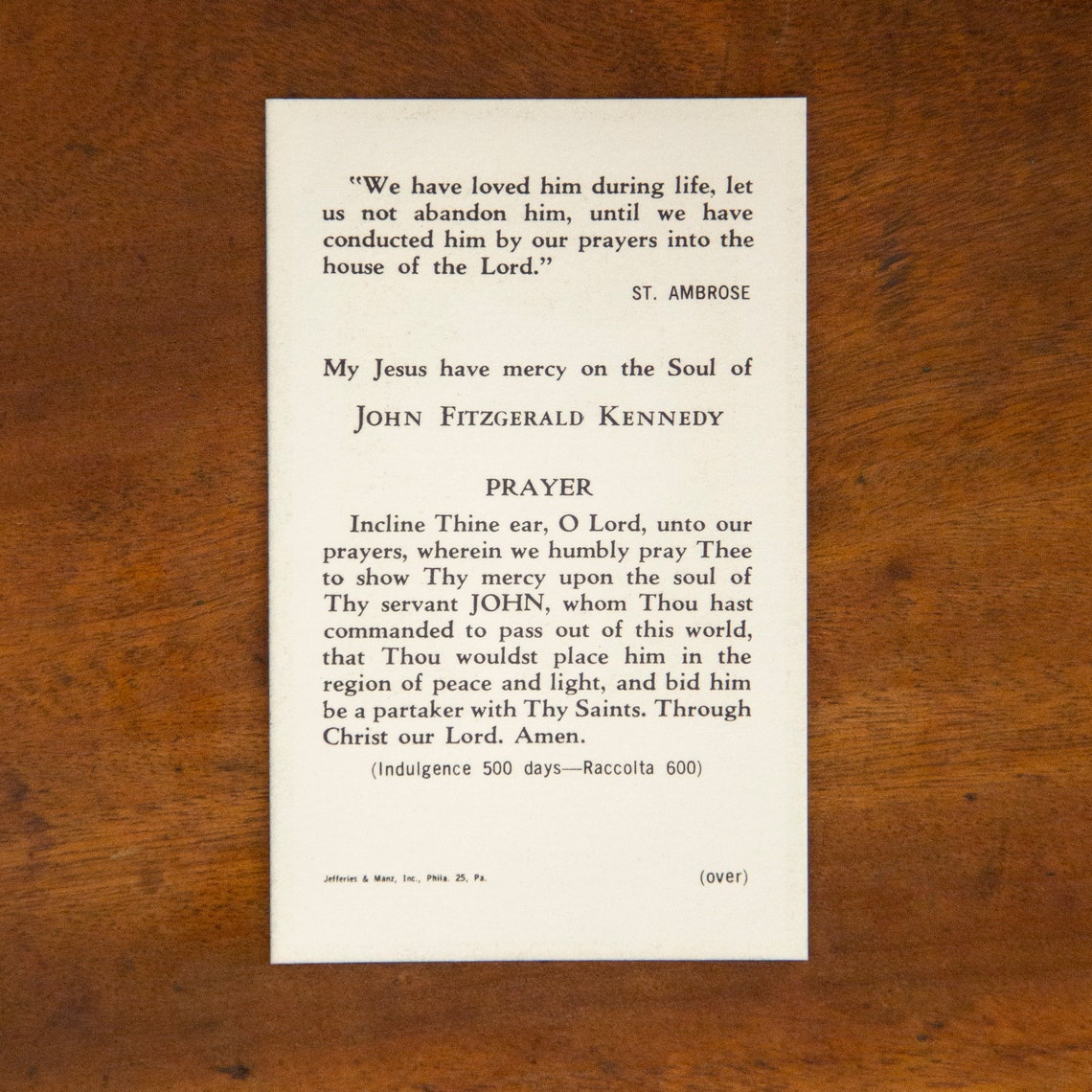 1963 Funeral Prayer Card for John F Kennedy's Death Etsy