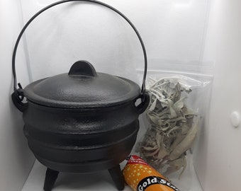 Large Cauldron + Incense, Charcoal and Sage