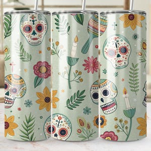 Envoltura de vaso del Día de los Muertos: Diseño de Calavera de Calavera de Azúcar (Descarga digital PNG)