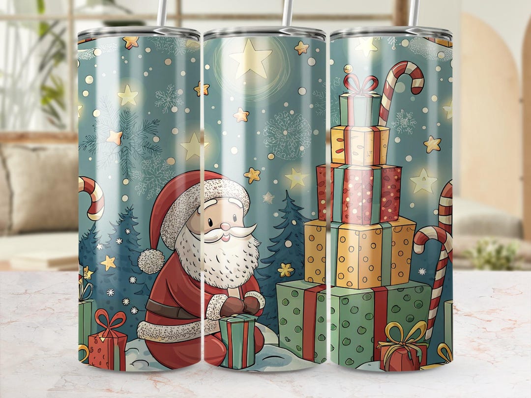 Santa Claus Tumbler Wrap: Christmas Presents PNG Design (digital ...