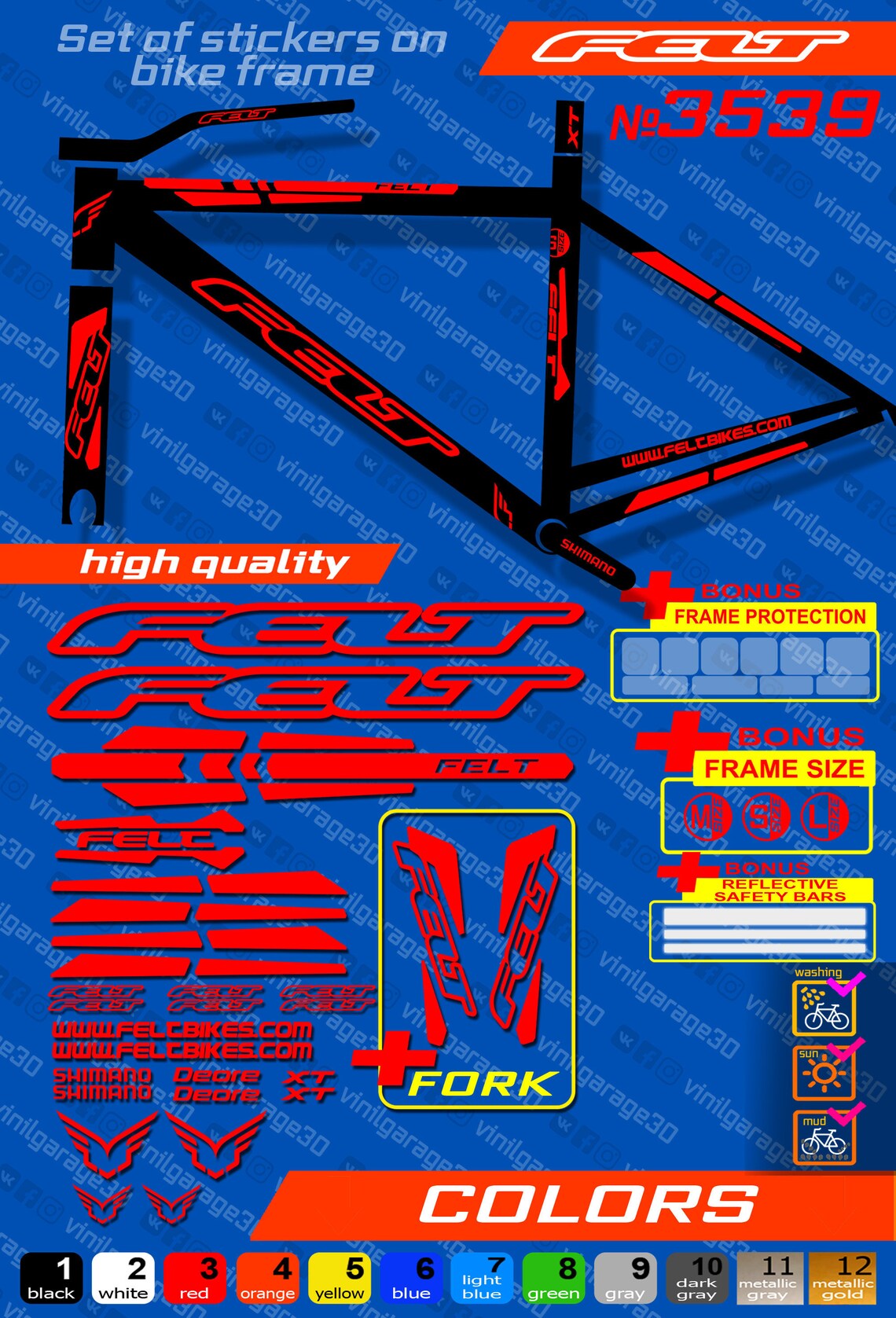 FELT Bike Stickers Set ALL COLORS Available fork Etsy