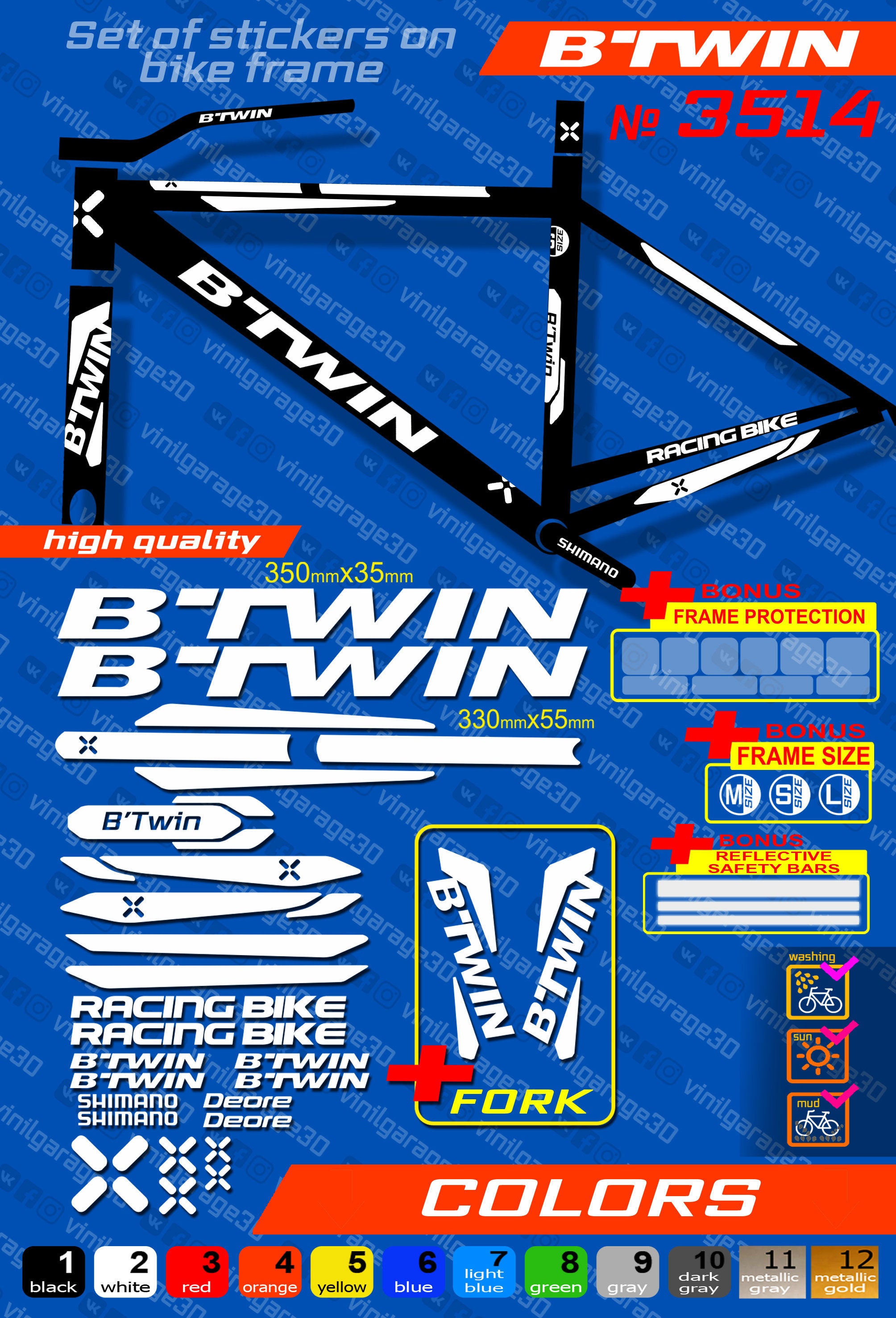 B'TWIN Bike Stickers Set ALL COLORS 
