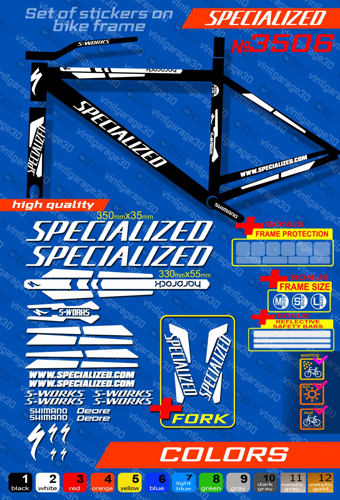 SPECIALIZED bike stickers set ALL COLORS available fork Etsy