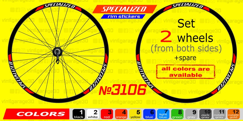 ALL COLORS available!! bike stickers SPECIALIZED rim stickers set
