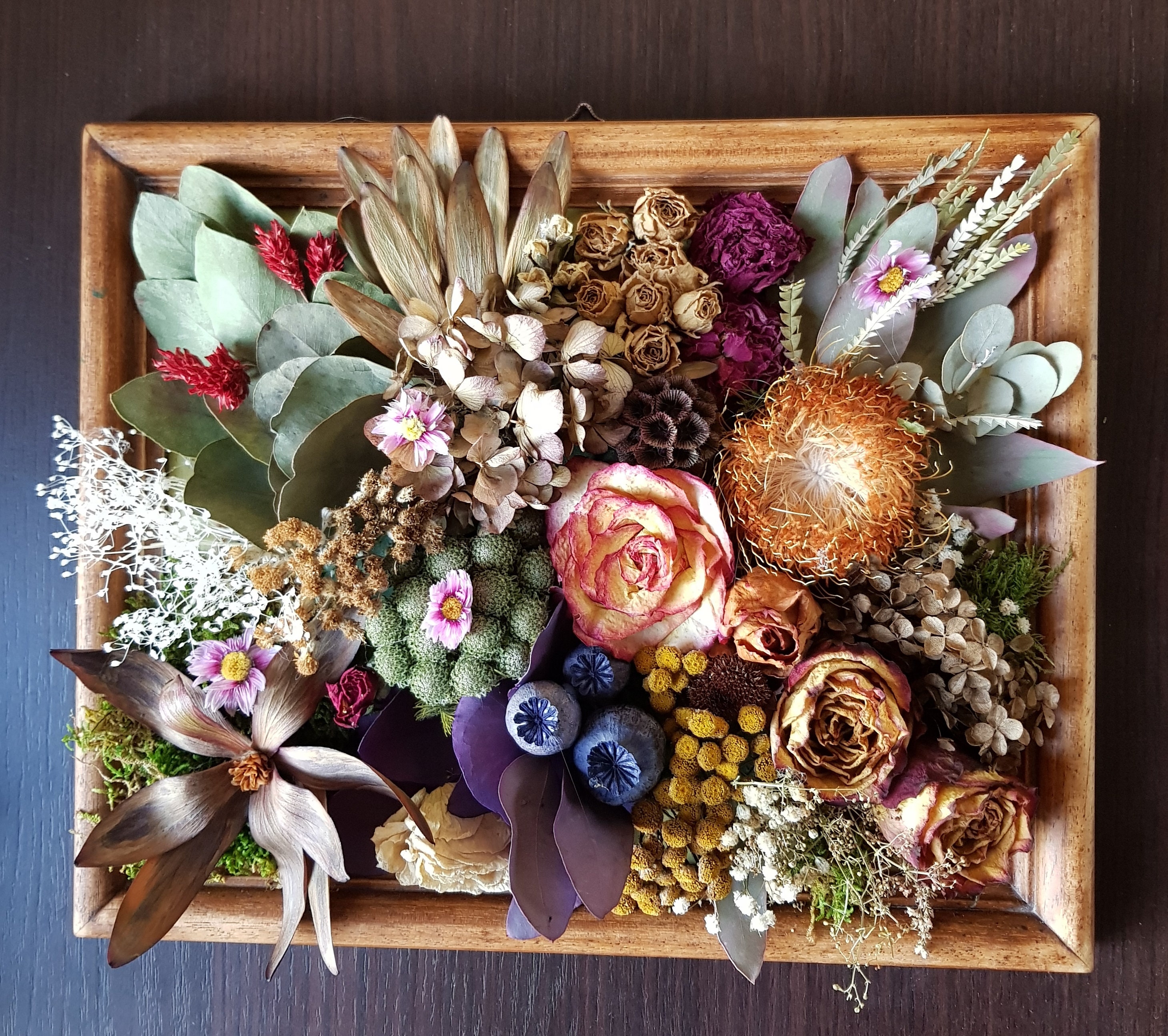 Cadre en Bois avec Fleurs Séchées