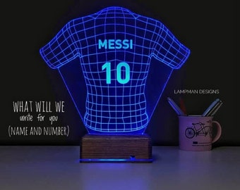 Personalized Lamp Custom Gift  Football Player 3D Lamp Desk Lamp Football Shirt Messi Birthday Gift Team Sport(Name & Number can be written)