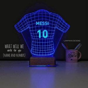 Personalized Lamp Custom Gift  Football Player 3D Lamp Desk Lamp Football Shirt Messi Birthday Gift Team Sport(Name & Number can be written)