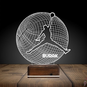 Personalized Basketball Player LED Desk Lamp - Wooden Base