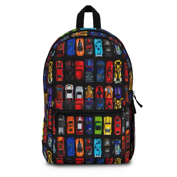 Backpack covered in Hot Wheel cars, great as a gift to yourself or any car and toy lover for school, gym or anything