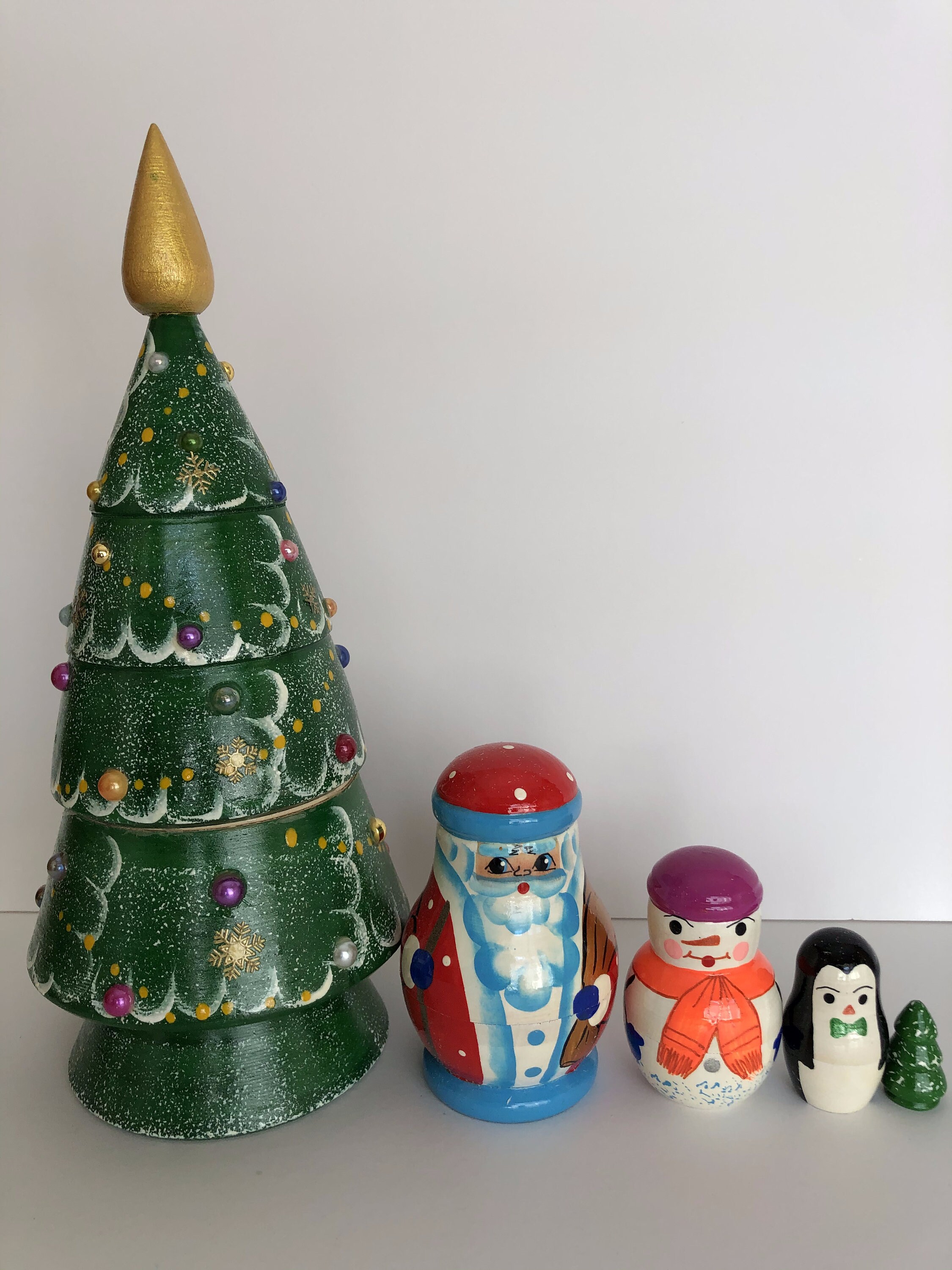 CHRISTMAS TREE 5 PC Nesting Dolls Original Item Featured in Etsy