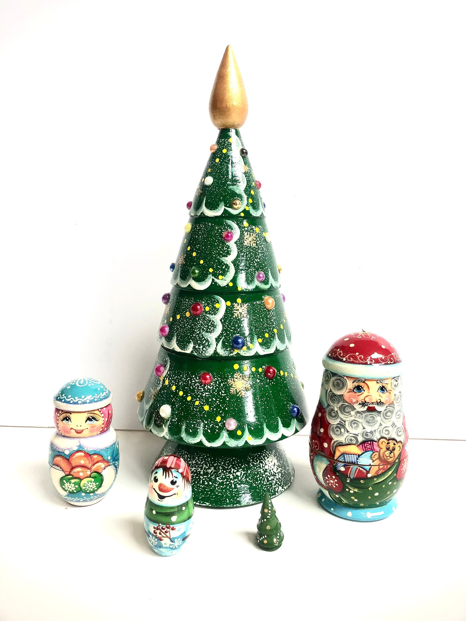 CHRISTMAS TREE 5 PC Nesting Dolls Original Item Featured in Etsy