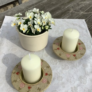 Candle holder lantern ceramic flowers candle image 1
