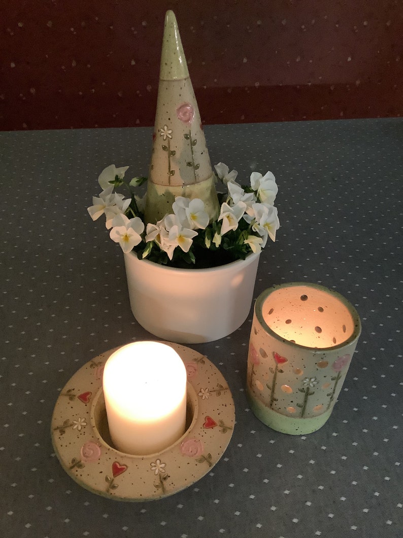Candle holder lantern ceramic flowers candle image 8
