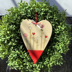 Heart with flowers, Mother's Day, hanging, ceramic, hand-made, garden, frost-proof, clay